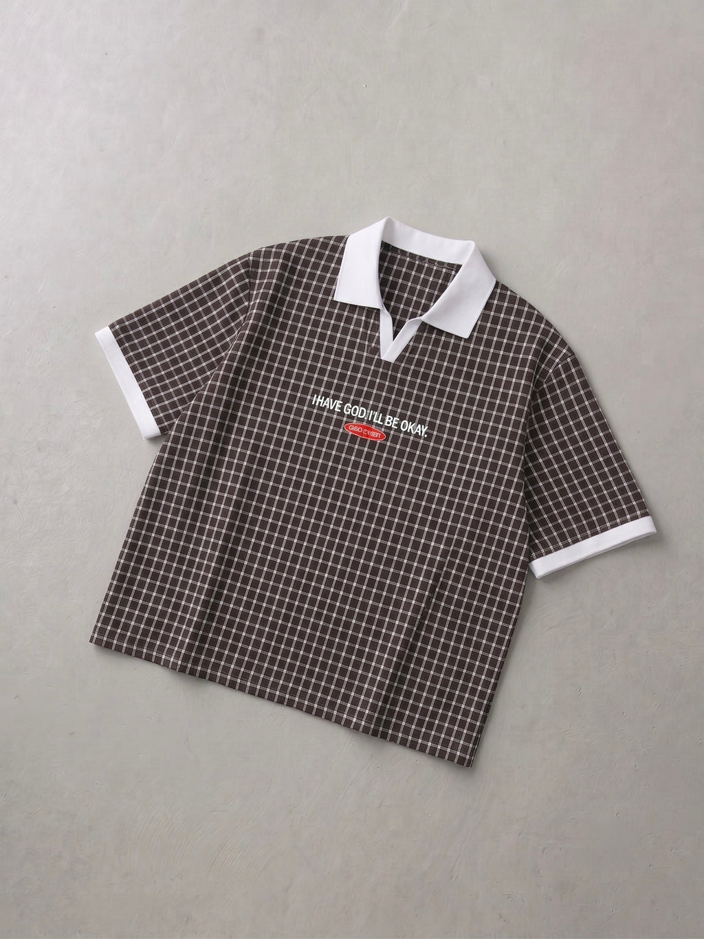 I Have God Brown Boxy Plaid Polo Shirt | House of Peace®