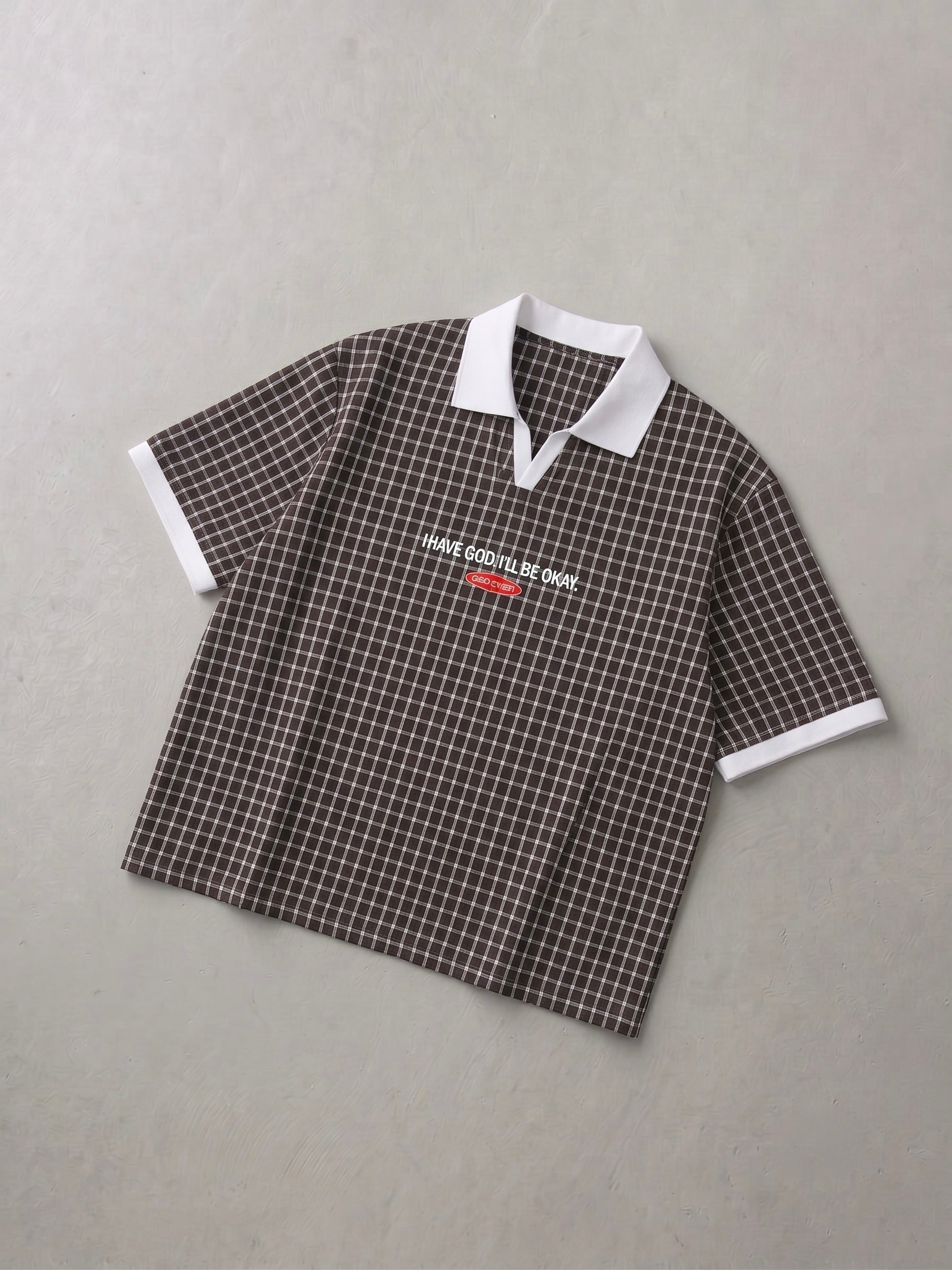 I Have God Brown Boxy Plaid Polo Shirt | House of Peace®