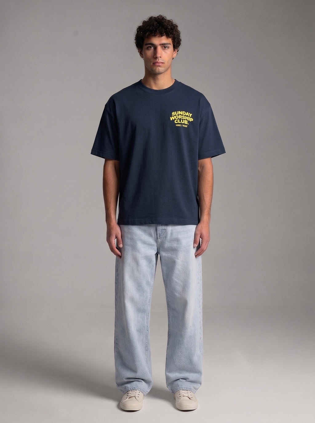 Sunday Worship Club Summer Navy Blue Boxy Drop Shoulder Tee | House of Peace®