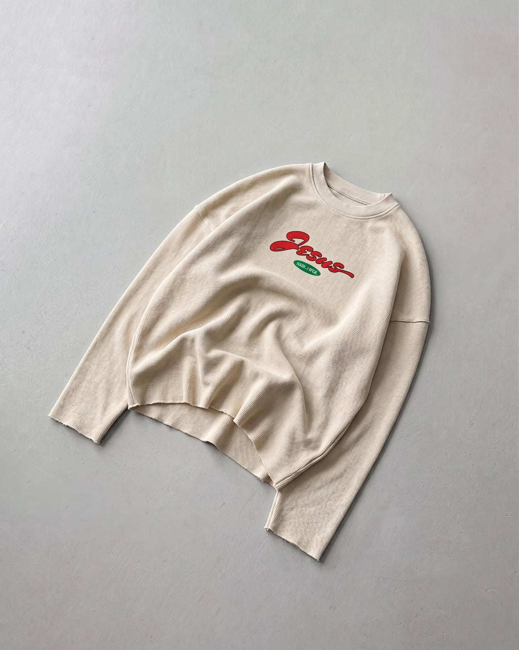 Only Jesus Vintage Beige Raw Edge Boxy Longsleeve | House of Peace®