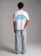 Jesus Changed My Life White Boxy Drop Shoulder Tee | House of Peace®