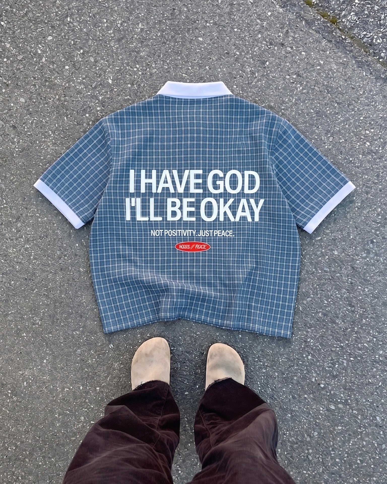 I Have God Blue Boxy Plaid Polo Shirt | House of Peace®