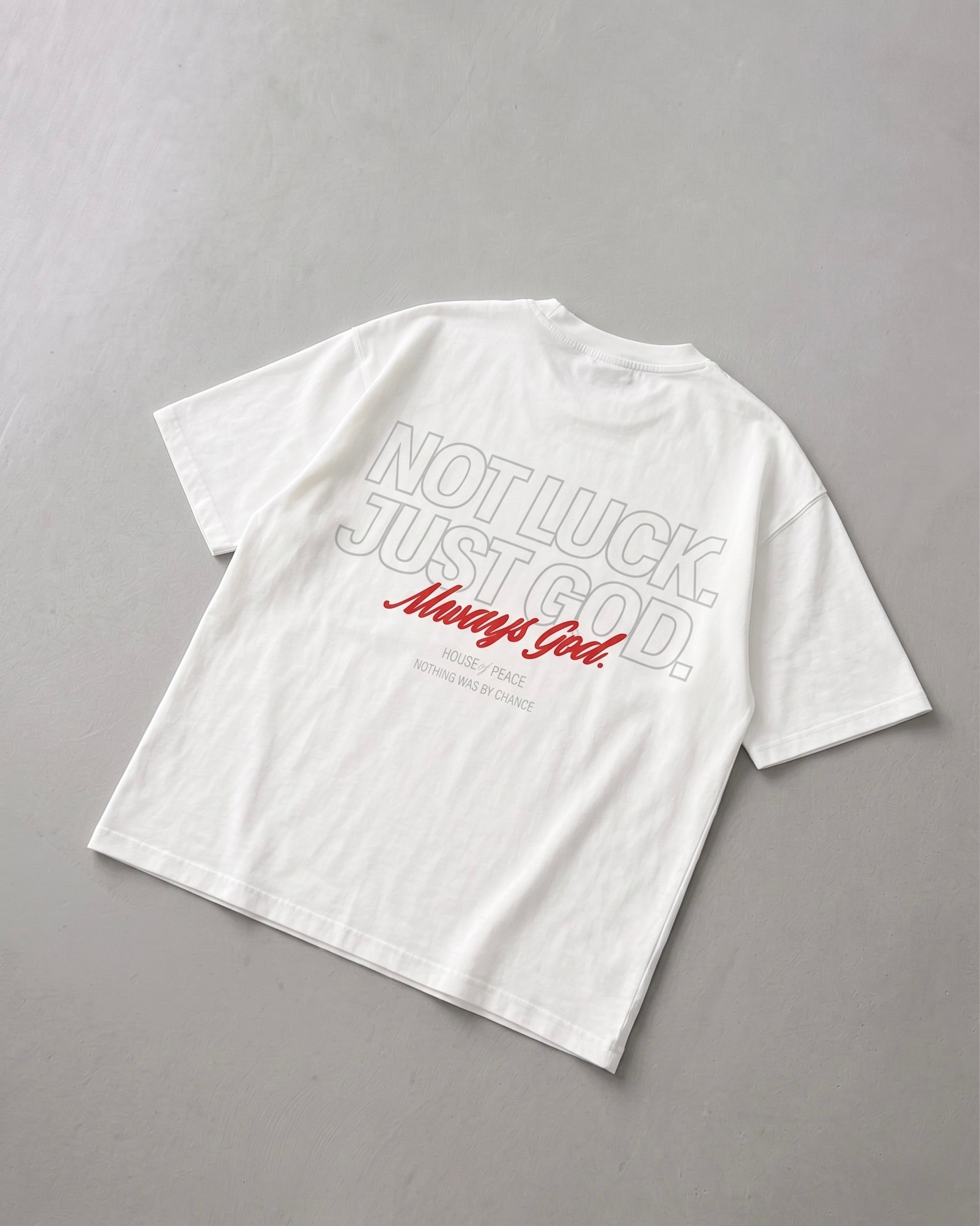 Not Luck Just God White Mineral Wash Boxy Tee | House of Peace®