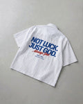 Not Luck Just God White Oversized Striped Boxy Shirt | House Of Peace®