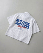 Not Luck Just God White Oversized Striped Boxy Shirt | House Of Peace®