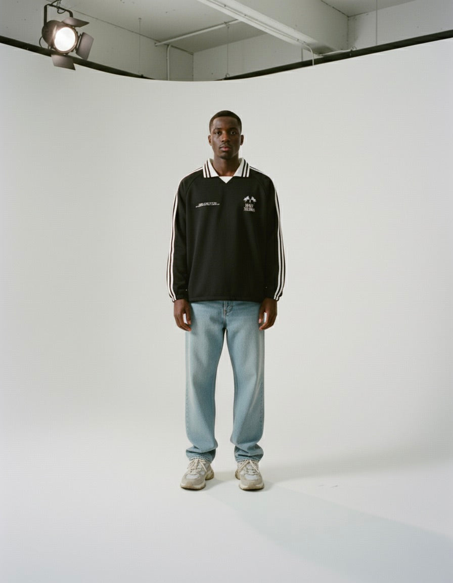 Know Jesus, Know Peace Signature Black Striped Collar Sweatshirt | House Of Peace®