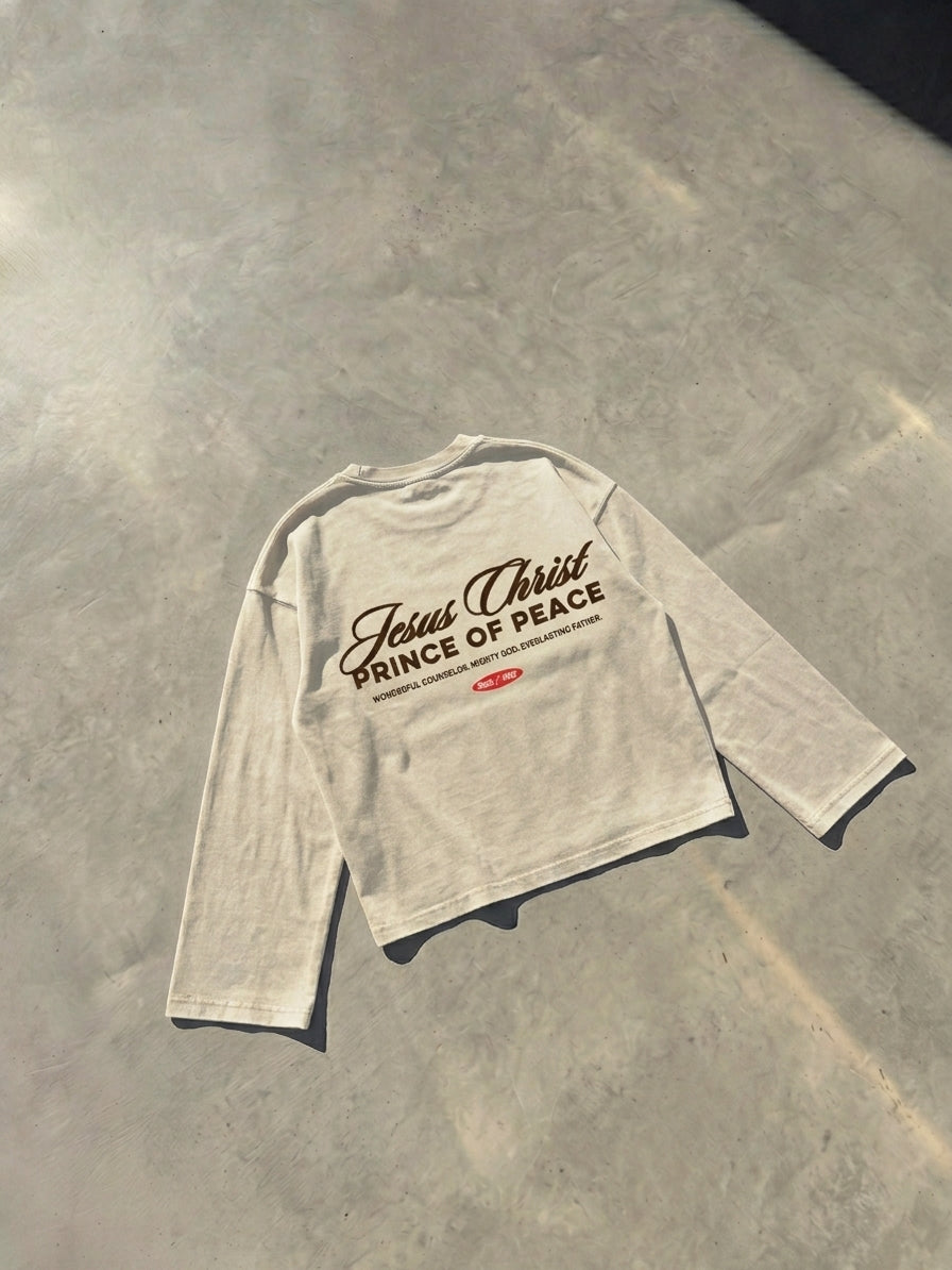 Prince of Peace Beige Vintage Wash Boxy Long Sleeve | House of Peace®