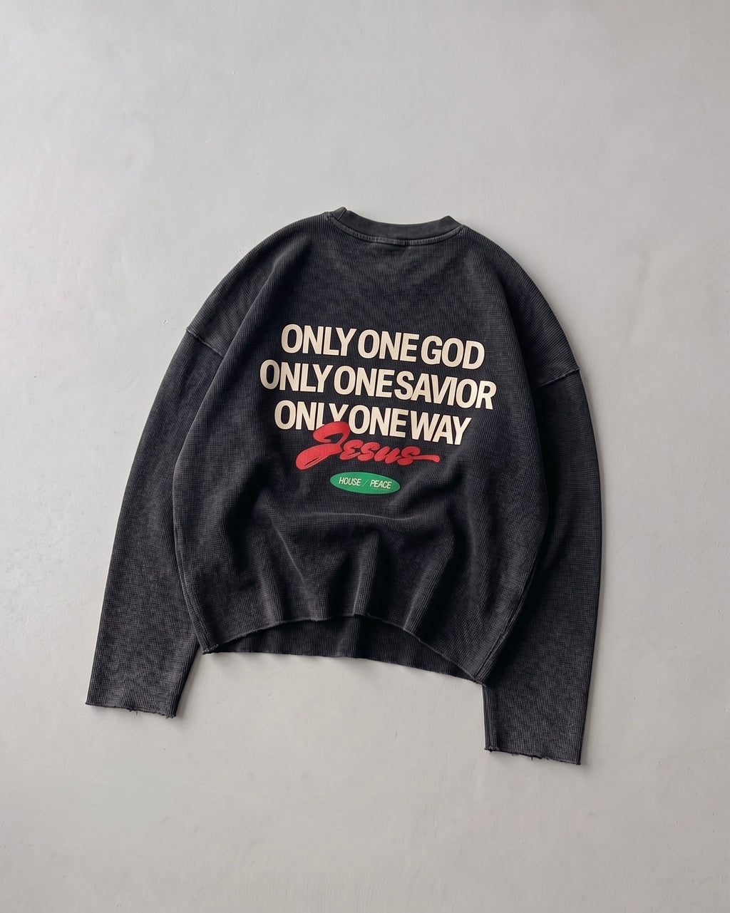 Only Jesus Vintage Waffle Raw Edge Black Longsleeve | House of Peace®