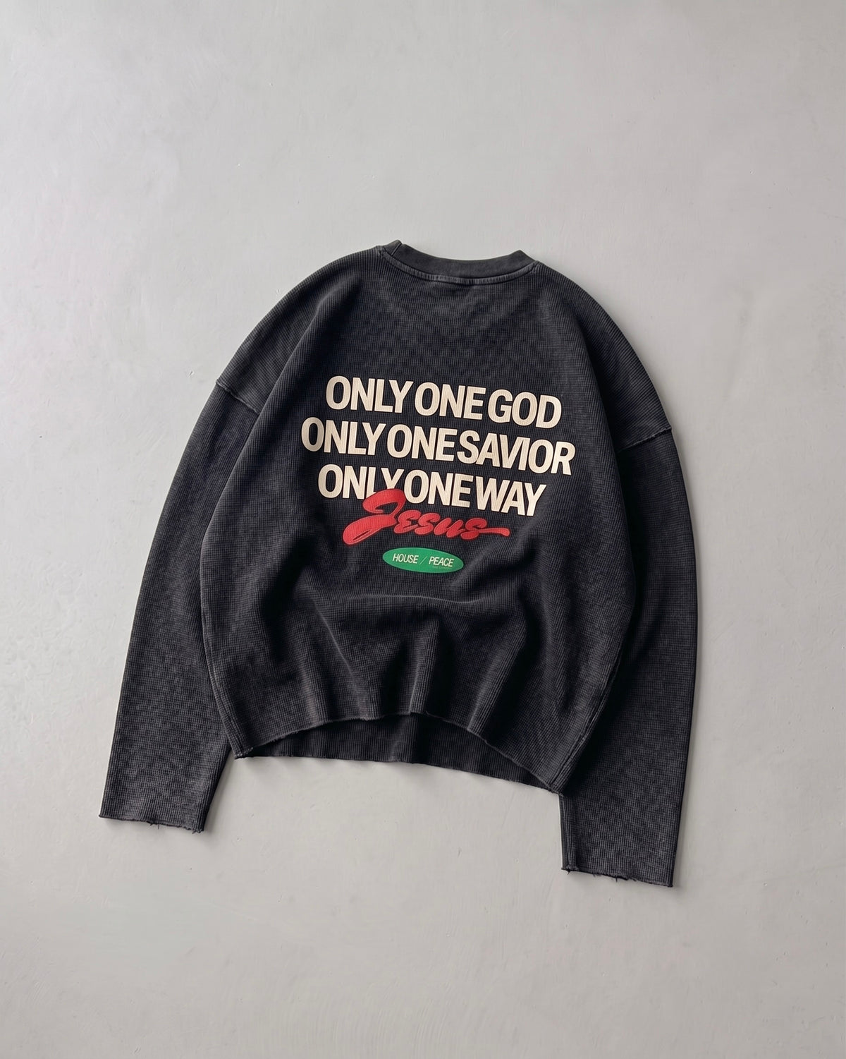 Only Jesus Vintage Waffle Raw Edge Black Longsleeve | House of Peace®