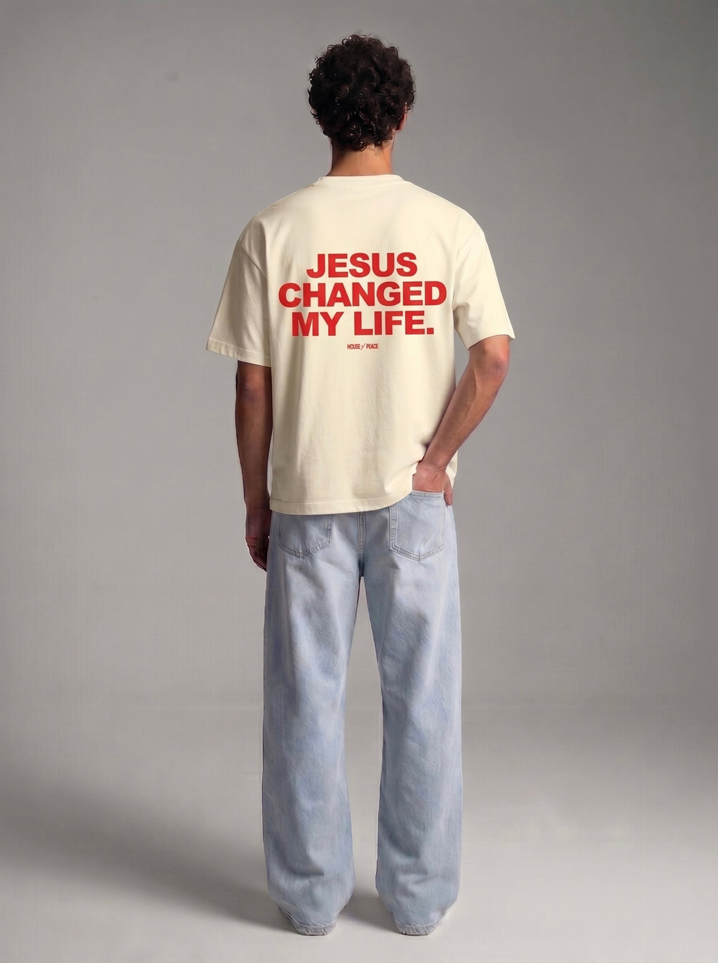 Jesus Changed My Life Beige Boxy Drop Shoulder Tee | House of Peace®