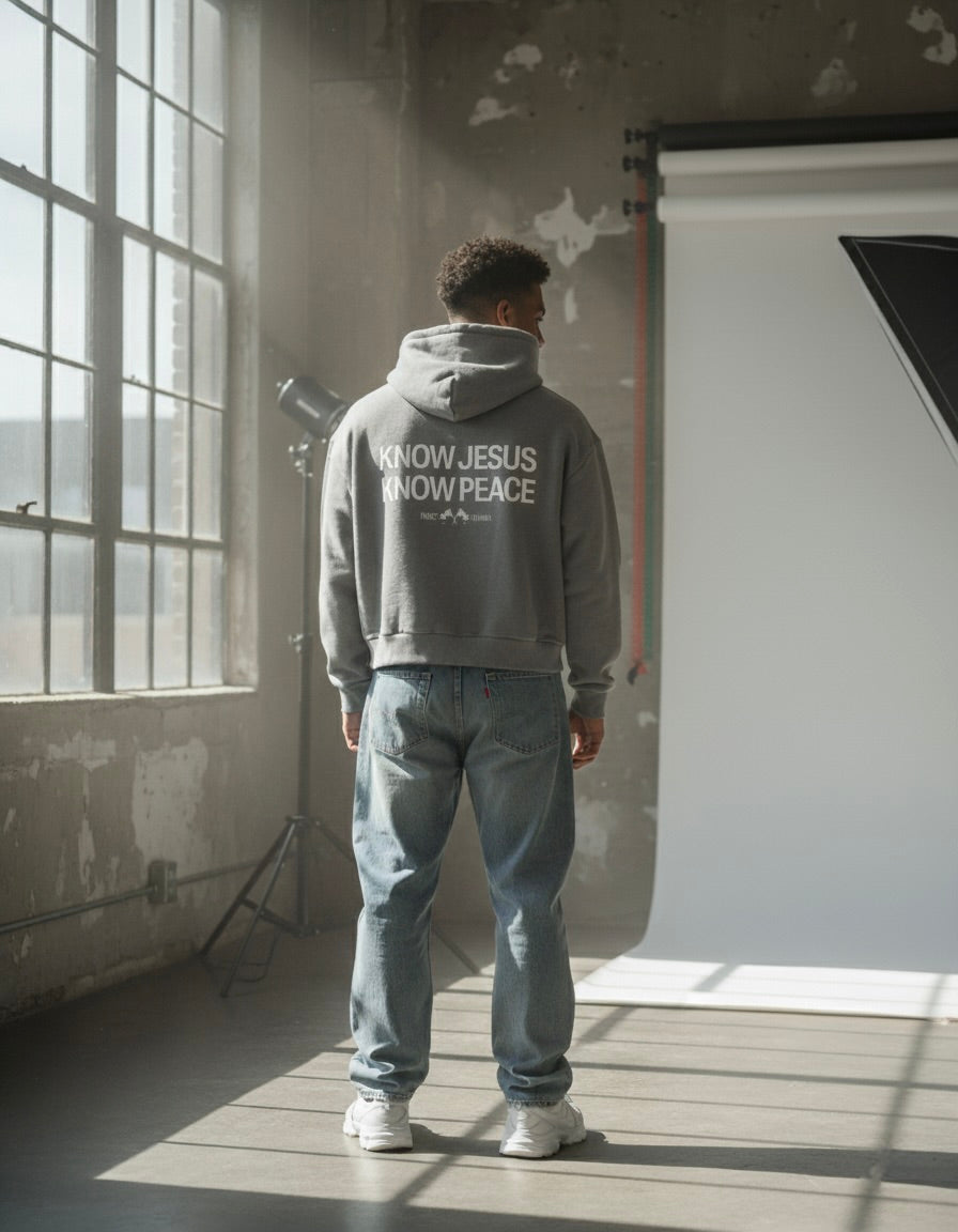 Know Jesus, Know Peace Premium Gray Boxy Hoodie | House Of Peace®
