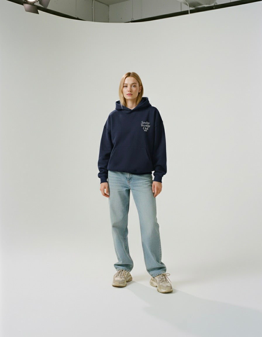 Sunday Worship Club Navy Blue Oversized Heavyweight Hoodie | House Of Peace®