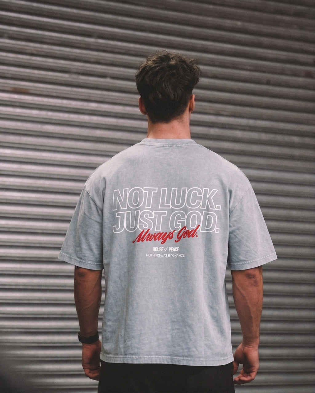 Not Luck Just God Gray Mineral Wash Boxy Tee | House of Peace®