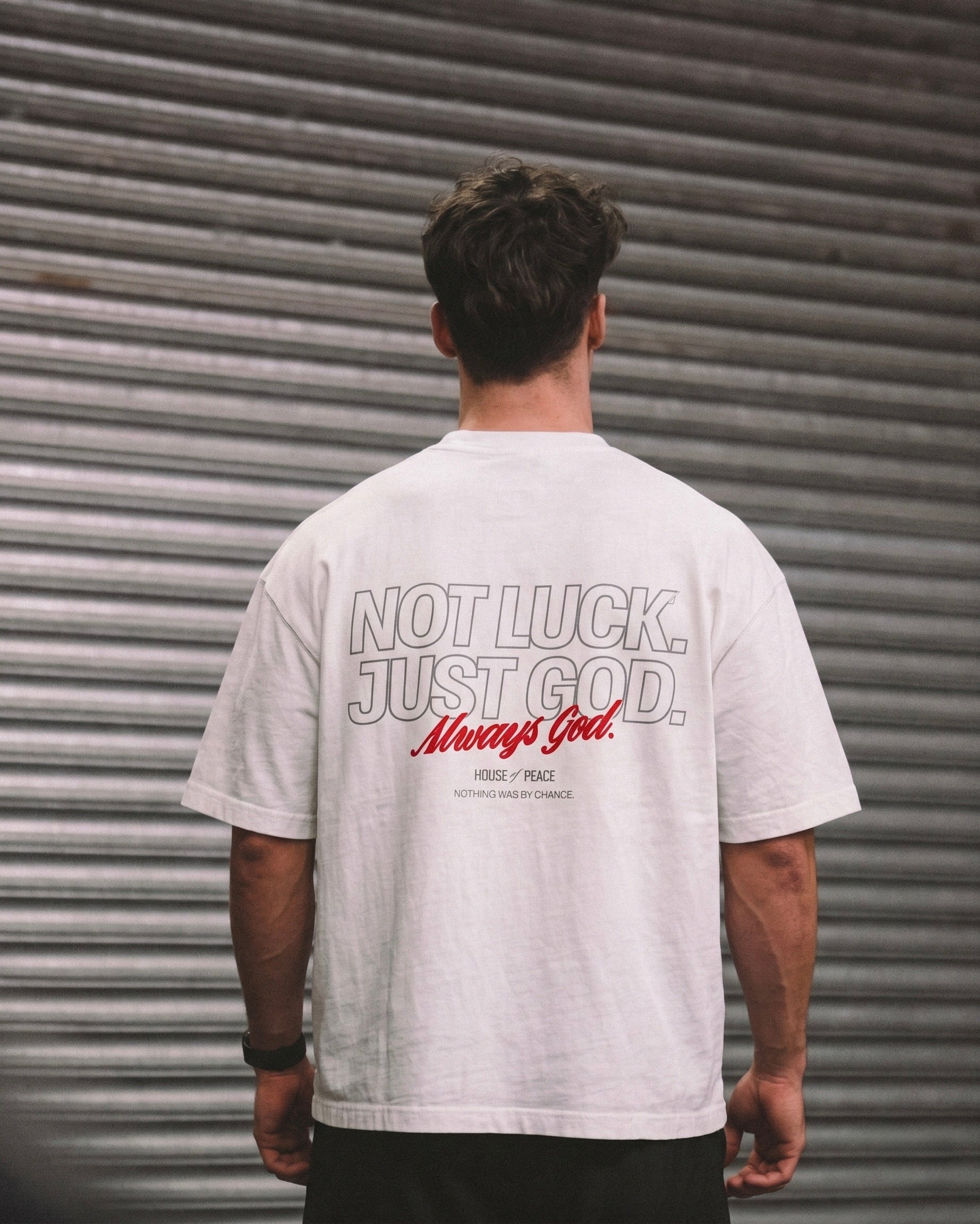 Not Luck Just God White Mineral Wash Boxy Tee | House of Peace®