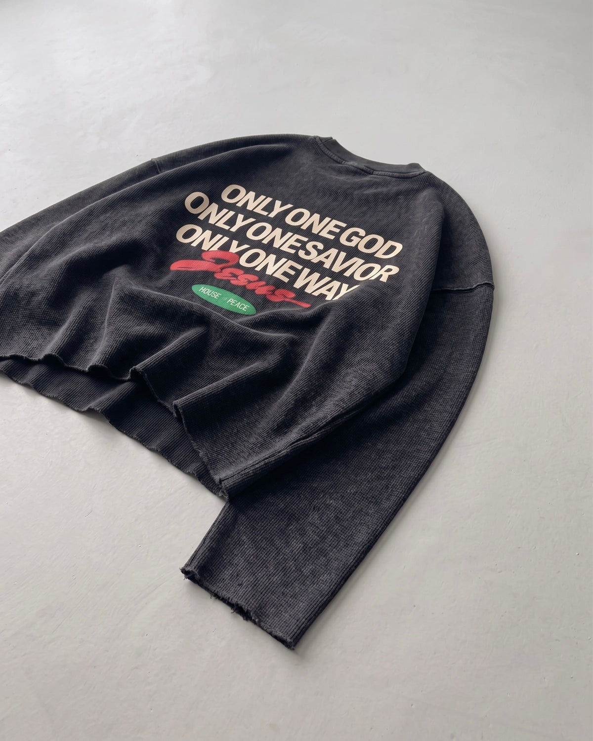 Only Jesus Vintage Waffle Raw Edge Black Longsleeve | House of Peace®