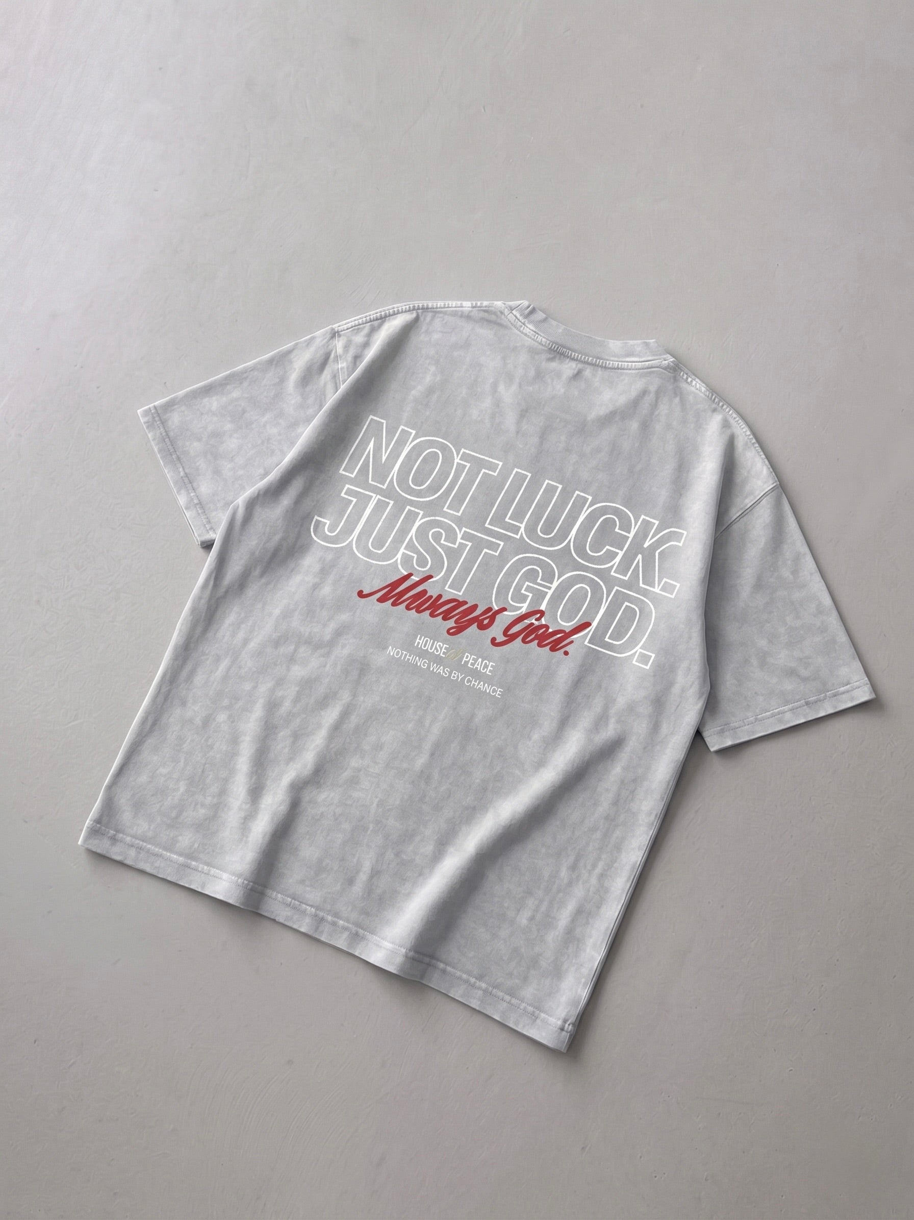 Not Luck Just God Gray Mineral Wash Boxy Tee | House of Peace®