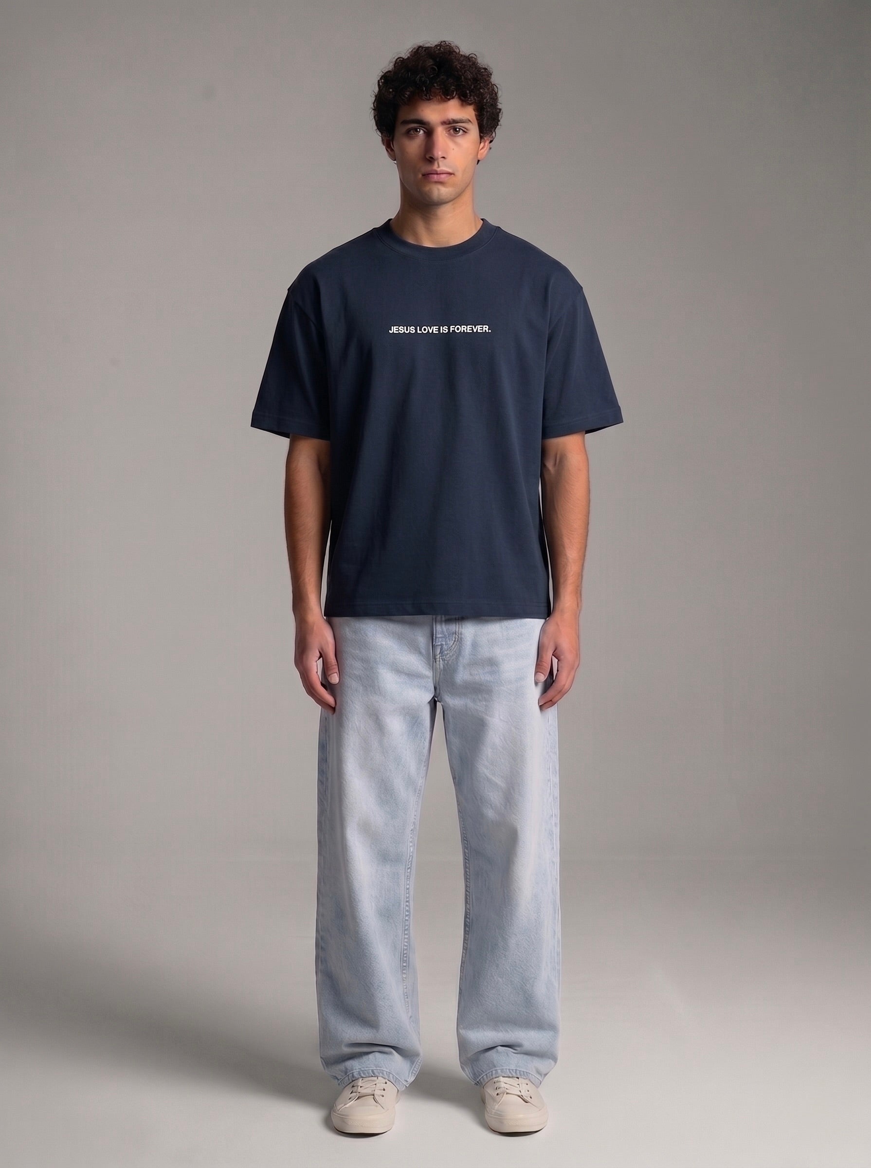 Summer Love Navy Blue Boxy Drop Shoulder Tee | House of Peace®