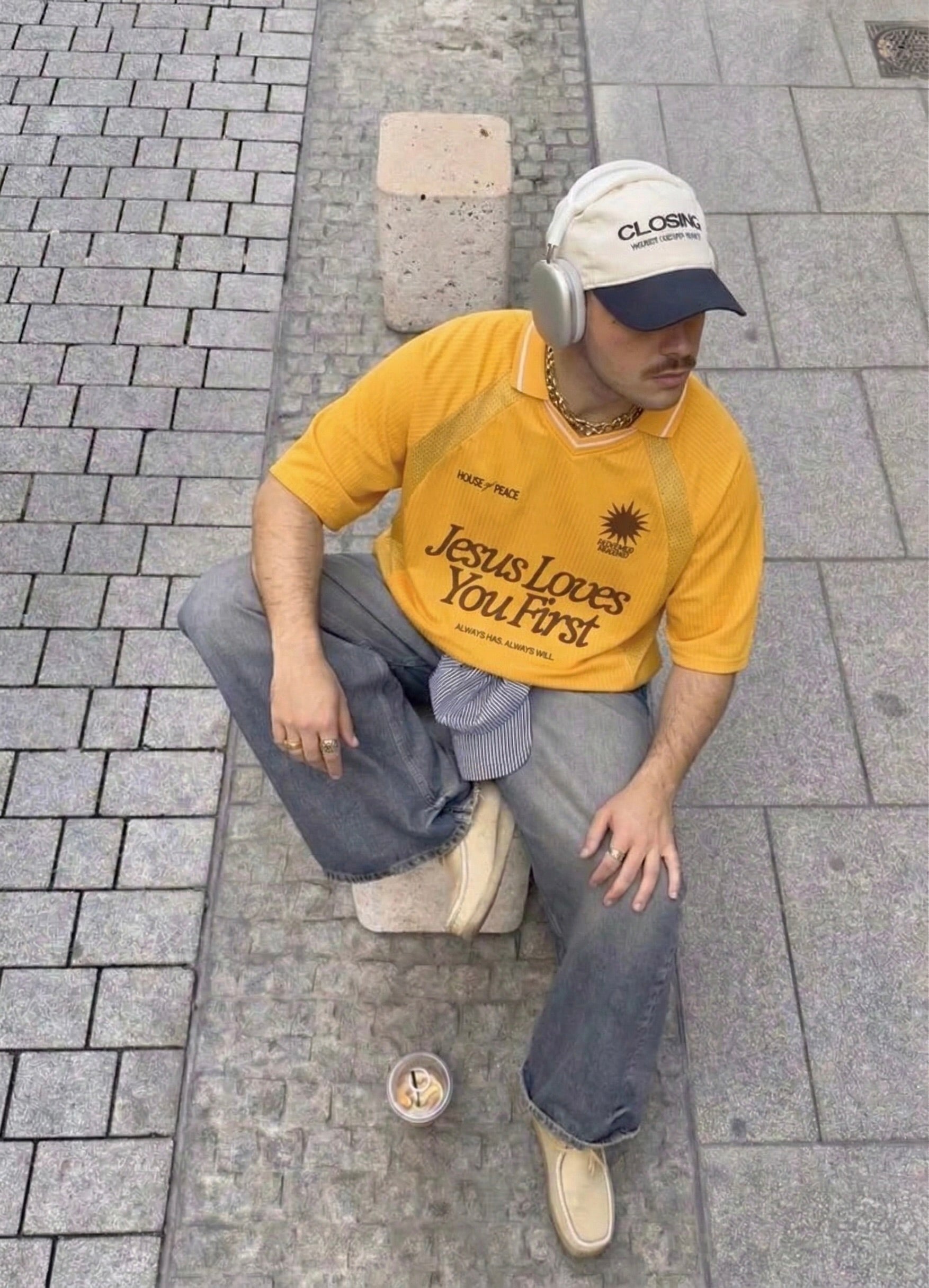 Jesus Loves You First Yellow Striped Soccer Jersey | House of Peace®