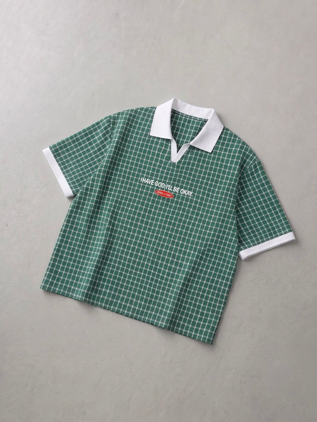 I Have God Green Boxy Plaid Polo Shirt | House of Peace®