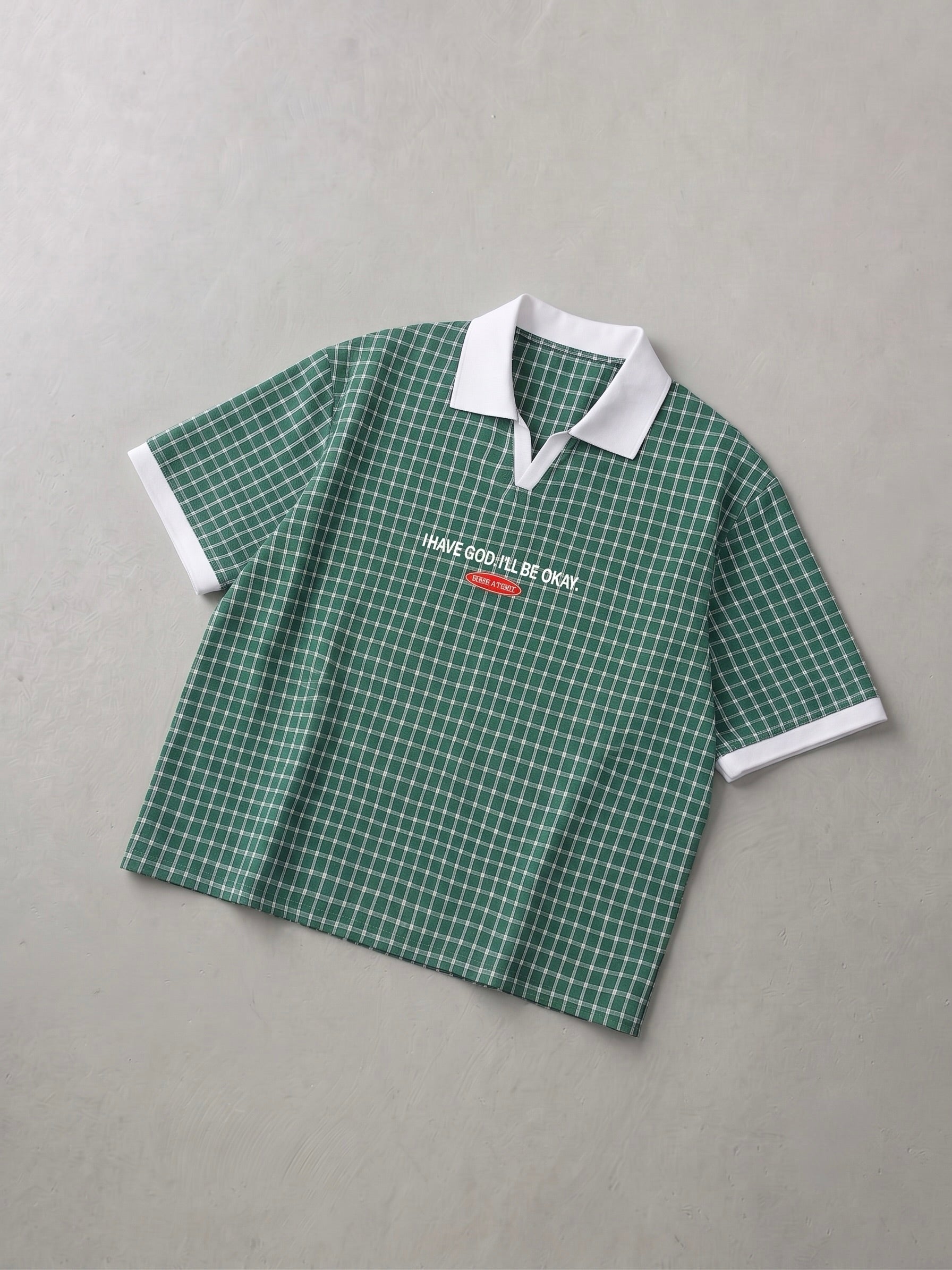 I Have God Green Boxy Plaid Polo Shirt | House of Peace®