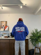 Not Luck Just God Blue Oversized Heavyweight Hoodie | House of Peace®
