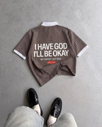 I Have God Brown Boxy Plaid Polo Shirt | House of Peace®