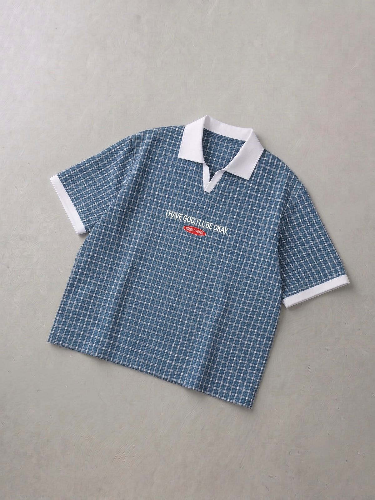 I Have God Blue Boxy Plaid Polo Shirt | House of Peace®