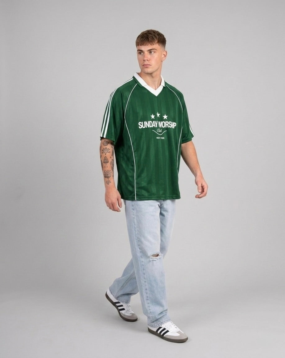 Sunday Worship Club Green Stripe Soccer Jersey | House of Peace®
