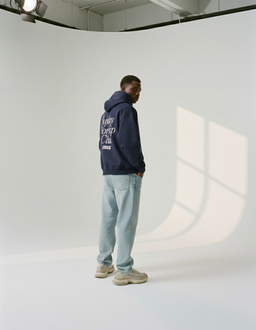 Sunday Worship Club Navy Blue Oversized Heavyweight Hoodie | House Of Peace®