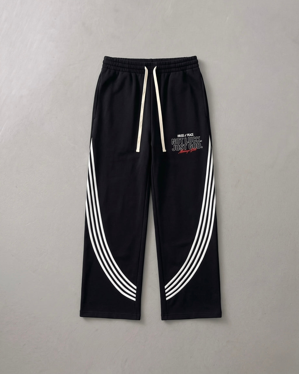 Not Luck Just God Stripe Straight Sweatpants | House of Peace®