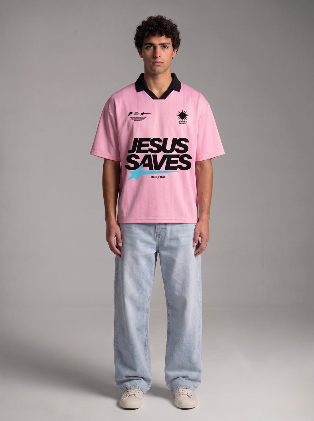 Jesus Saves Rose Striped Boxy Soccer Jersey | House of Peace®