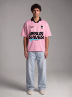 Jesus Saves Rose Striped Boxy Soccer Jersey | House of Peace®