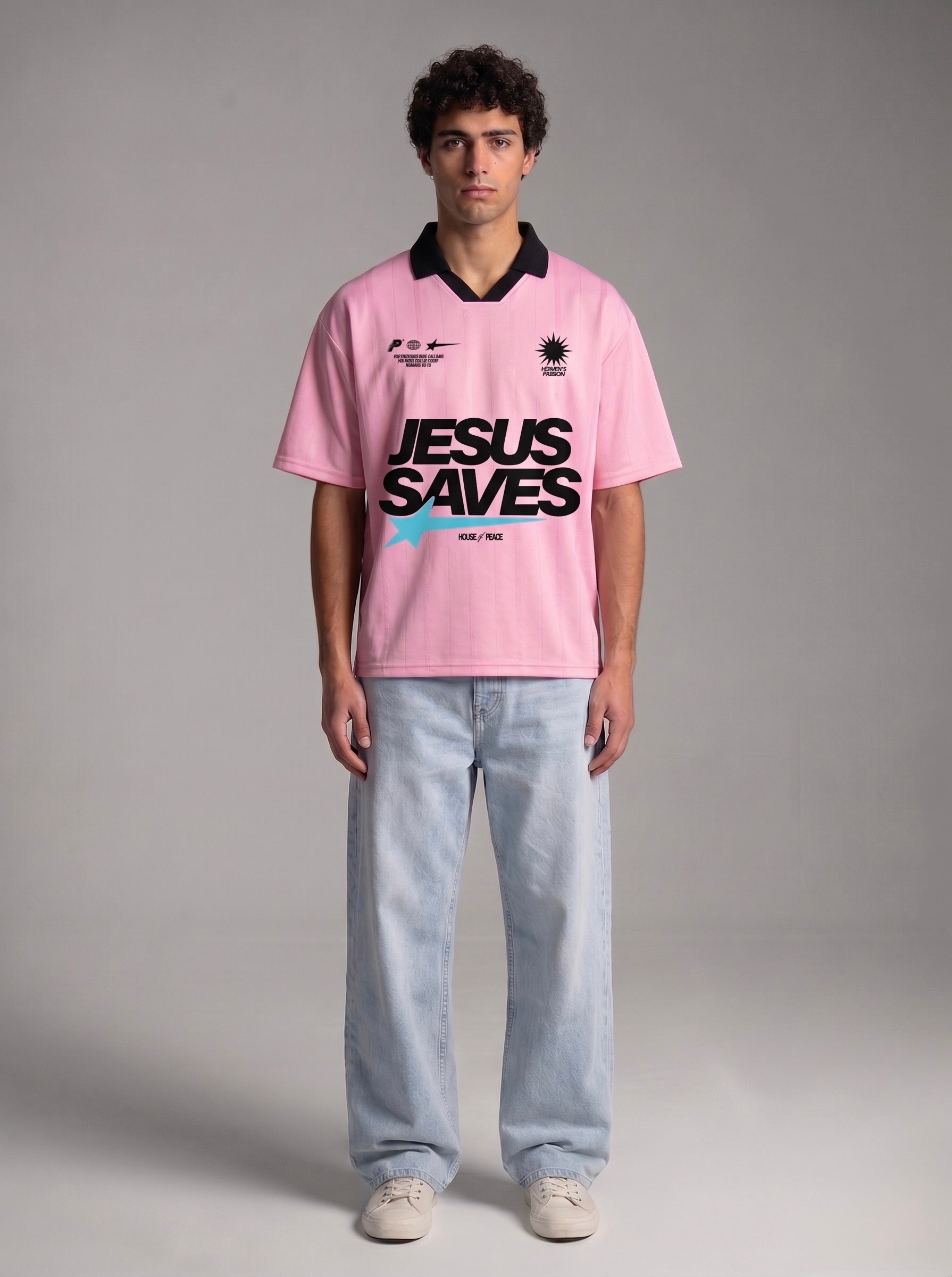 Jesus Saves Rose Striped Boxy Soccer Jersey | House of Peace®