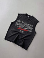 Not Luck Just God Raw Edge Black Washed Tank Top | House of Peace®