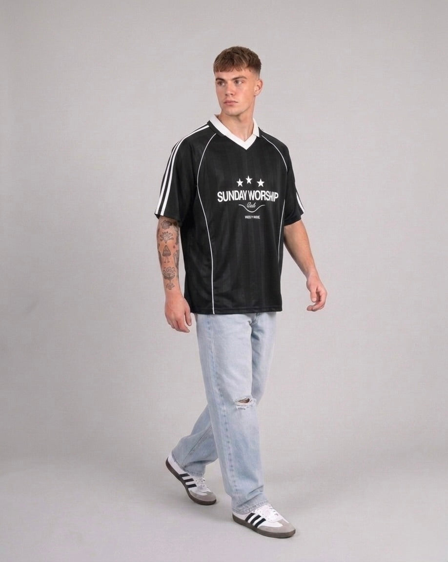Sunday Worship Club Black Stripe Soccer Jersey | House of Peace®
