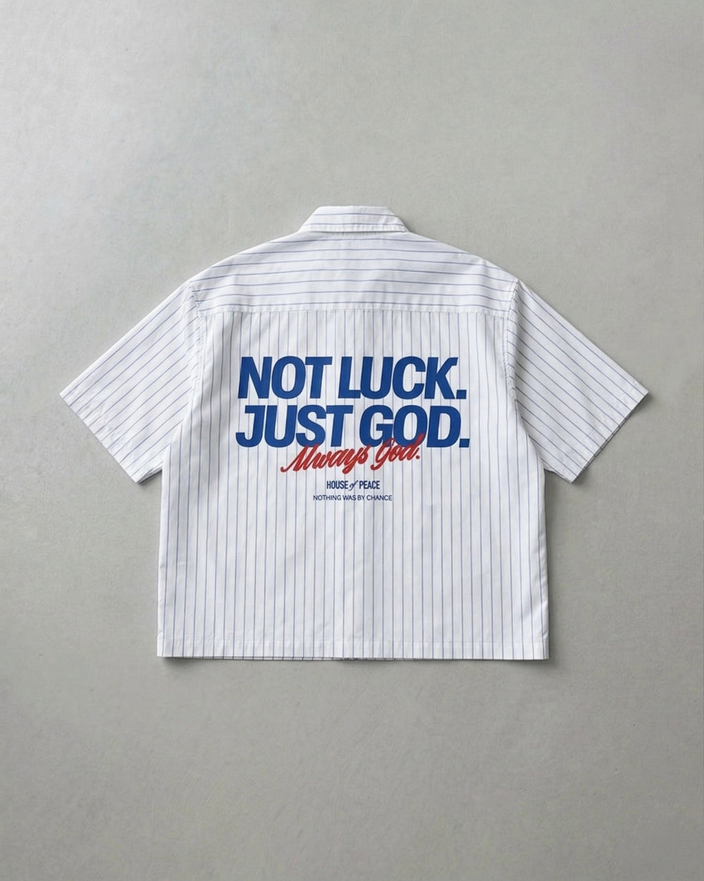 Not Luck Just God White Oversized Striped Boxy Shirt | House Of Peace®