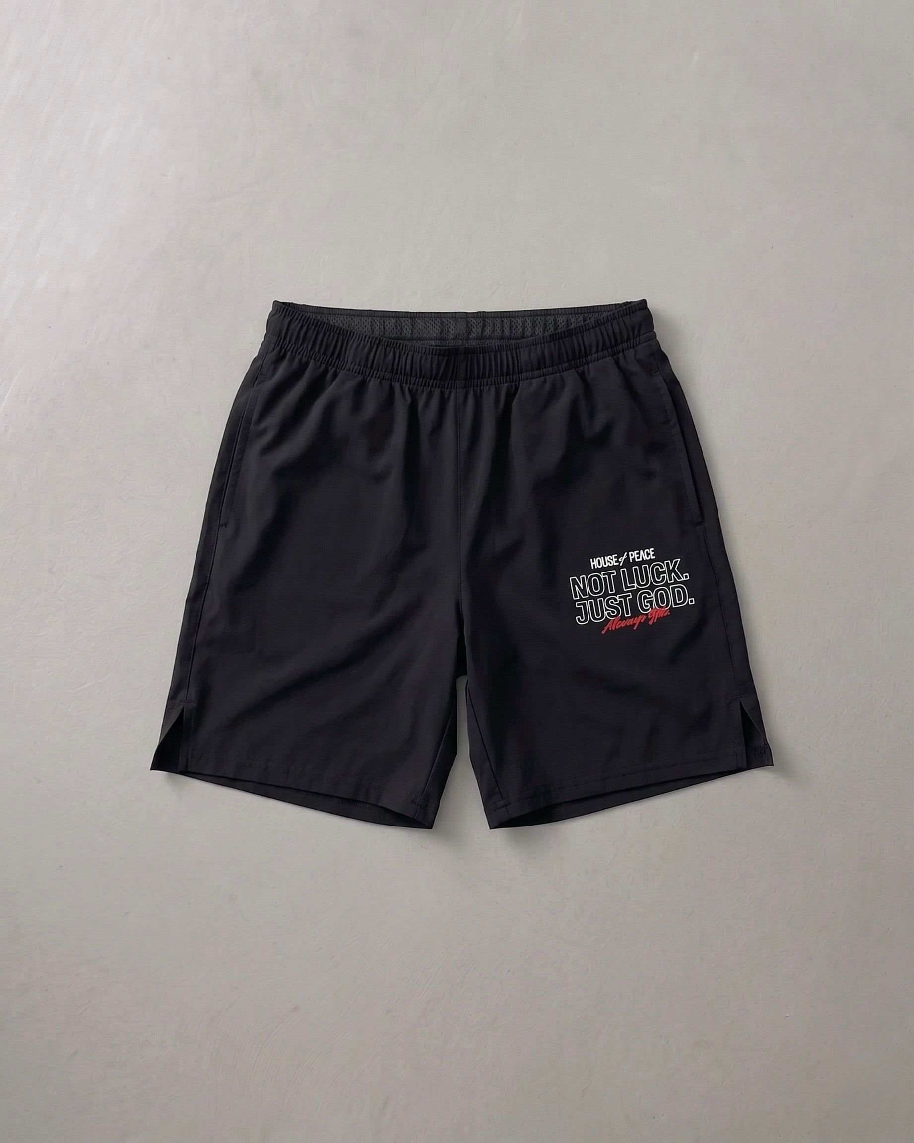 Not Luck Just God Performance Shorts | House of Peace®