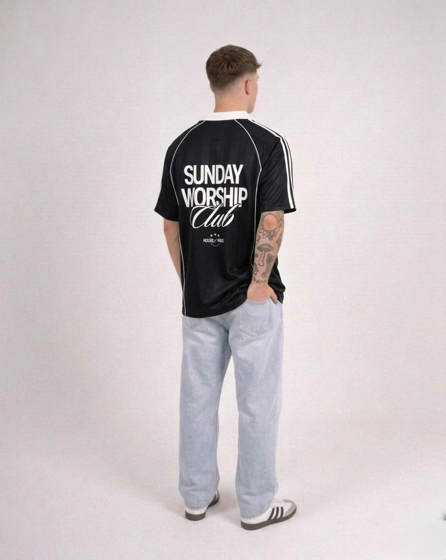 Sunday Worship Club Black Stripe Soccer Jersey | House of Peace®