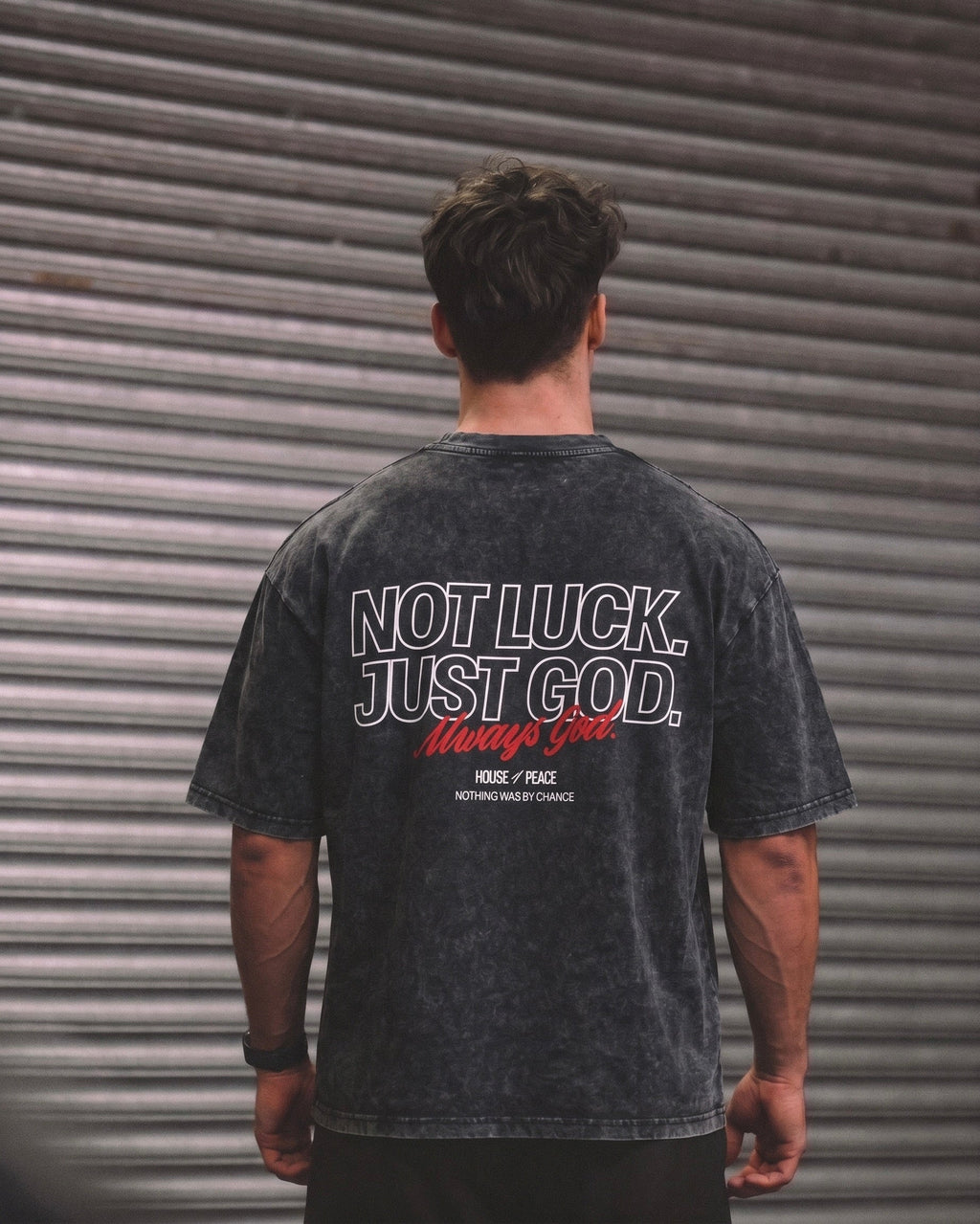 Not Luck Just God Black Mineral Wash Boxy Tee | House of Peace®