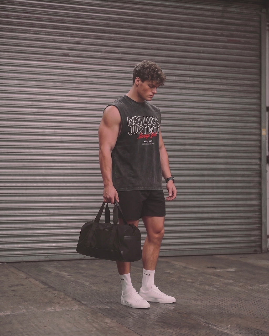 Not Luck Just God Raw Edge Black Washed Tank Top | House of Peace®