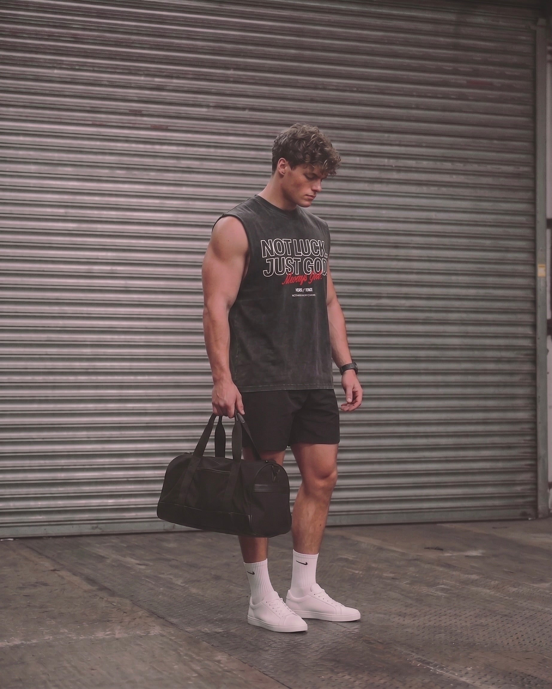 Not Luck Just God Raw Edge Black Washed Tank Top | House of Peace®