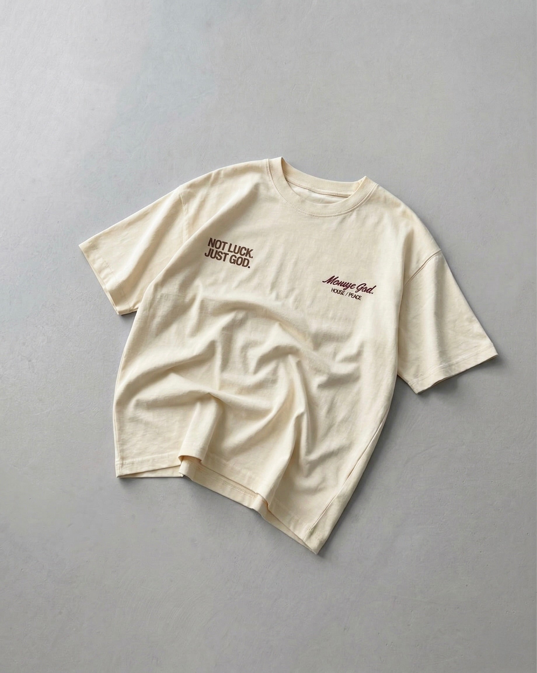 Not Luck Just God Beige Heavyweight Loose Fit Tee | House of Peace®