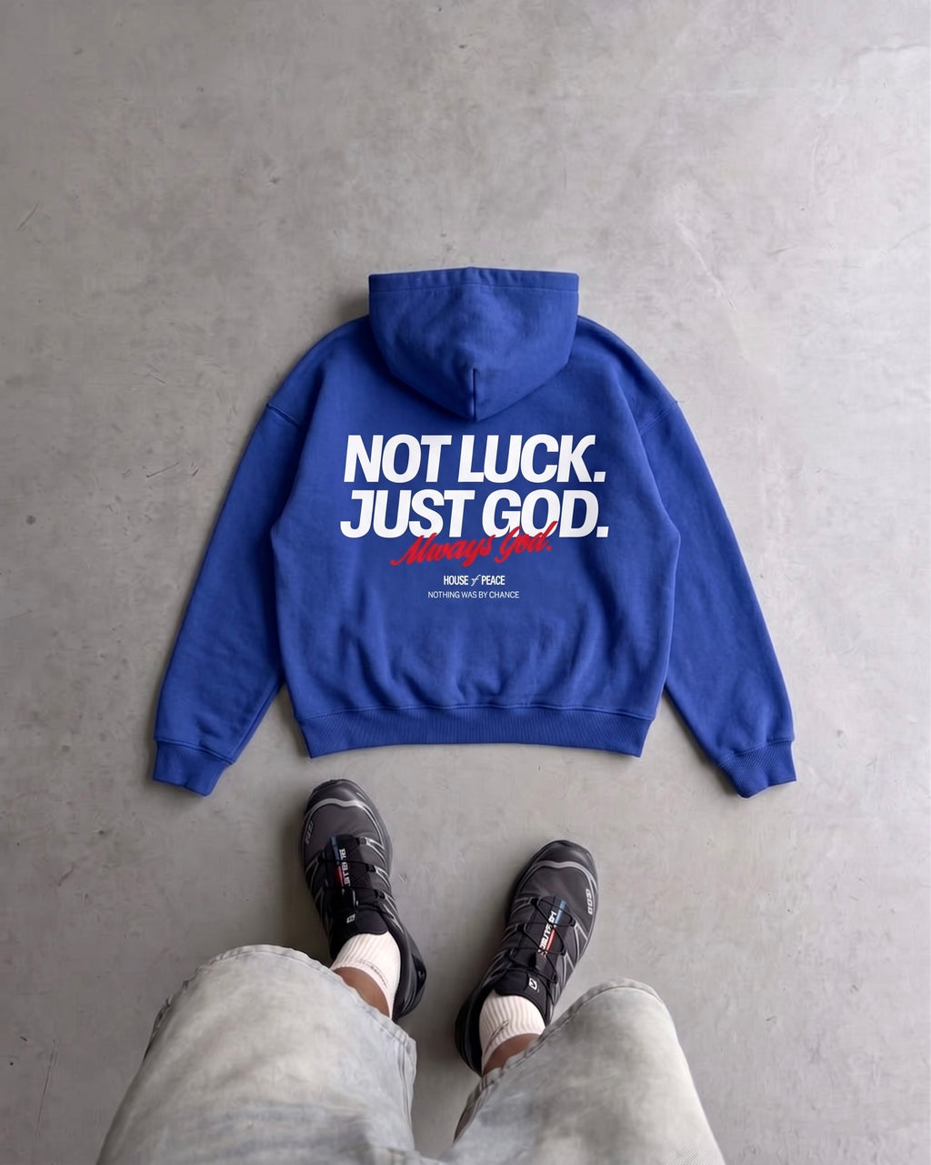 Not Luck Just God Blue Oversized Heavyweight Hoodie | House of Peace®