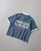 I Have God Blue Boxy Plaid Polo Shirt | House of Peace®