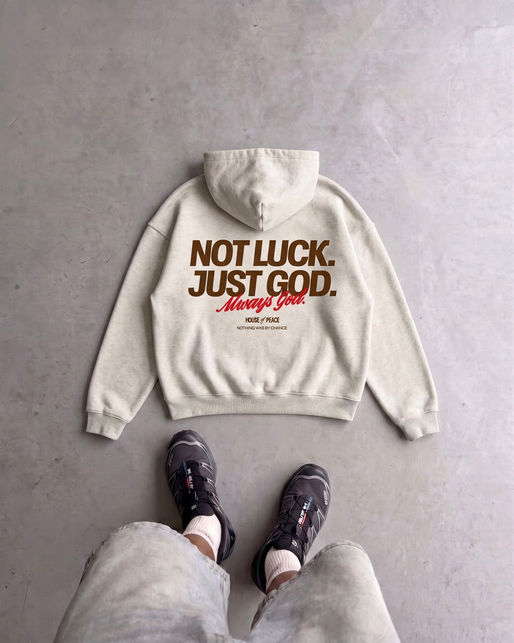 Not Luck Just God Oat Gray Oversized Heavyweight Hoodie | House of Peace®