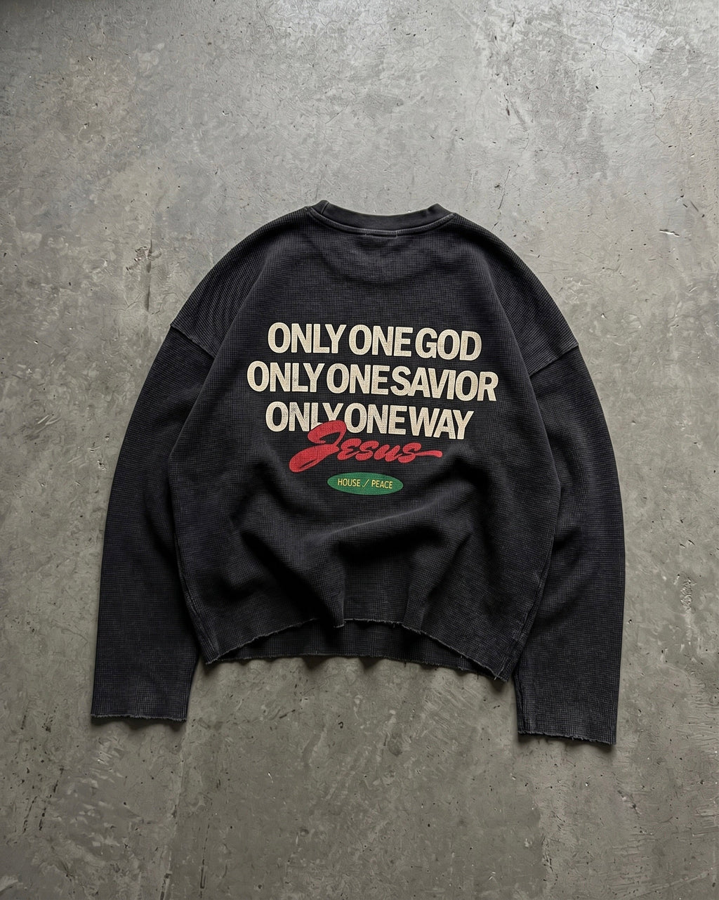 Only Jesus Vintage Waffle Raw Edge Black Longsleeve | House of Peace®