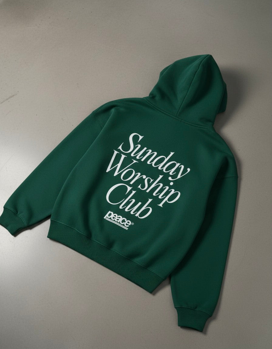 Sunday Worship Club Green Oversized Heavyweight Hoodie | House Of Peace®