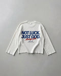 Not Luck Just God Waffle Longsleeve Loose Fit Tee White | House of Peace®