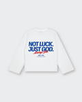 Not Luck Just God Waffle Longsleeve Loose Fit Tee White | House of Peace®