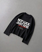 Not Luck Just God Waffle Longsleeve Loose Fit Tee Black | House of Peace®